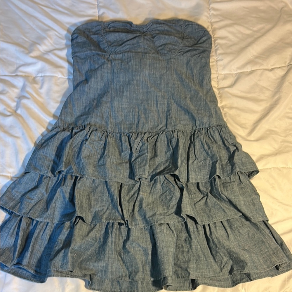 Express Denim Strapless Ruffled Sundress